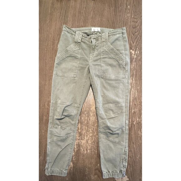 Frame Banded Zipper Bottom Trapunto Moto Pants Joggers Pockets Aloe Green Sz 25 - Picture 2 of 10